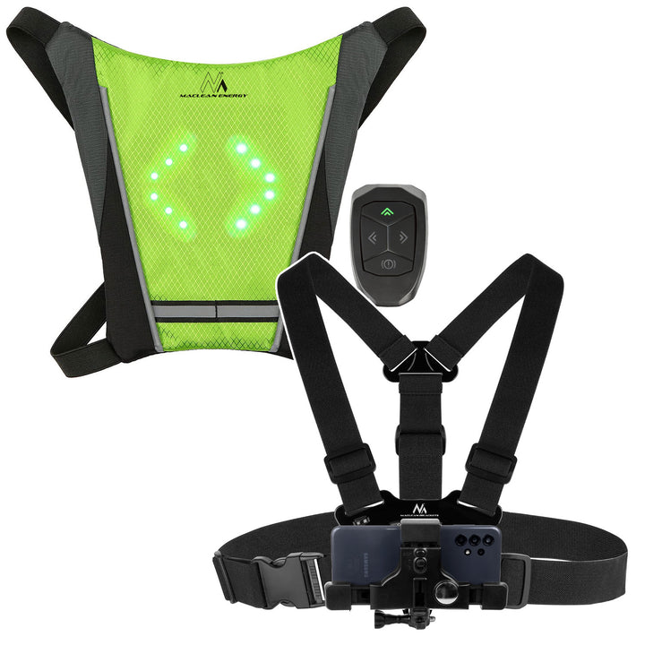 Plecak z sygnalizatorem LED, z pilotem, wodoodpornośc pilot IPx5, plecak IPX2 + szelki sportowe do telefonu Maclean MC-445