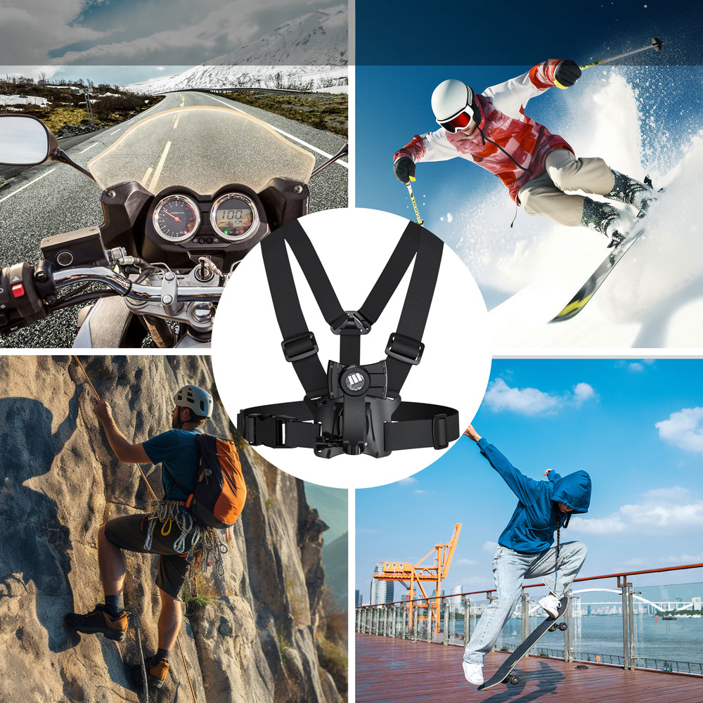 Plecak z sygnalizatorem LED, z pilotem, wodoodporność pilot IPx5, plecak IPX2 + szelki sportowe uniwersalne, do telefonu, aparatu, kamer GoPro i innych, obrotowy uchwyt, MC-294