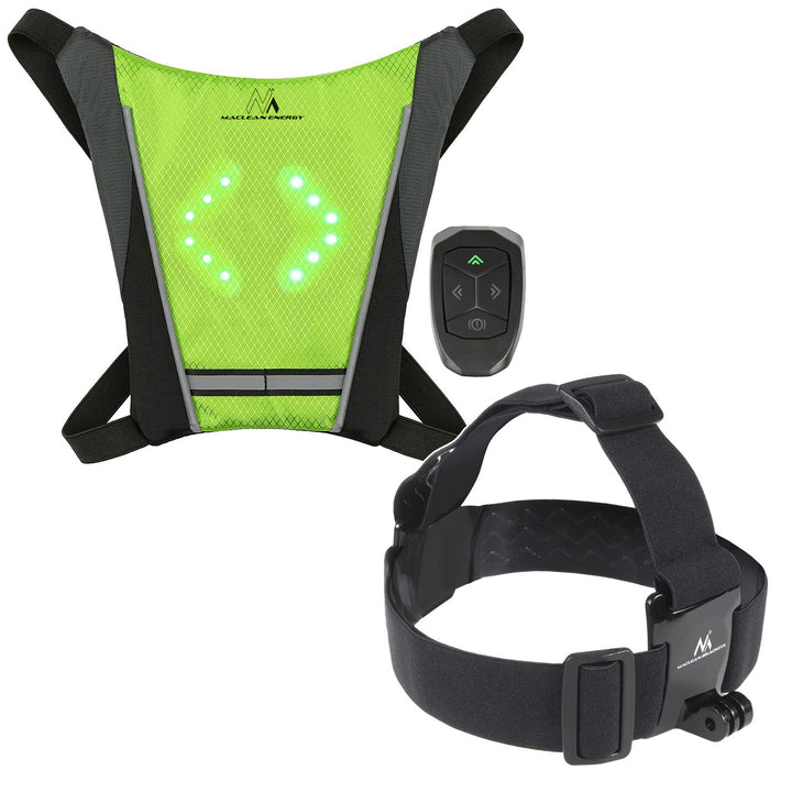 Plecak z sygnalizatorem LED, z pilotem, wodoodporność pilot IPx5, plecak IPX2 + sportowa opaska na głowę do telefonu MC-825