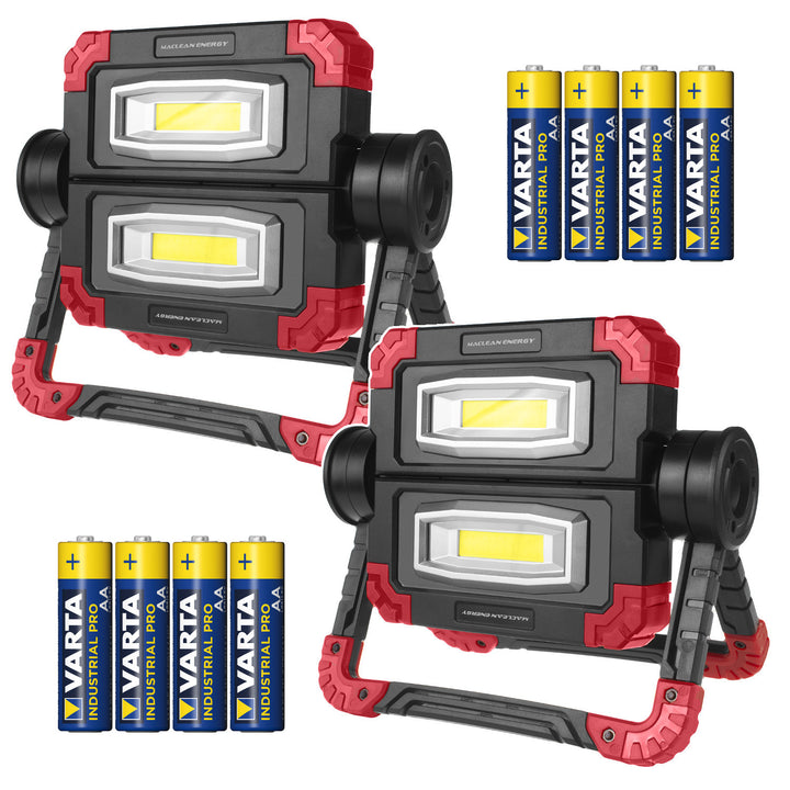 Lampa robocza LED COB Maclean, 300 lm, 3 tryby świecenia, temp. barw.6500K, MCE439 2 sztuki + 8x bateria Varta Industrial AA