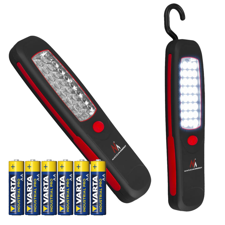 Lampa warsztatowa 24 LED Maclean, magnes, hak, MCE03 2 sztuki + 6x bateria Varta Industrial LR6/AA R-06