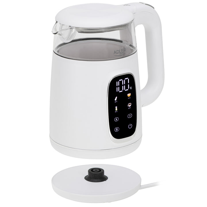 Czajnik elektryczny szklany z regulacją temperatury 1,7L, LED, 40–100°C, Adler AD 1305 WS white