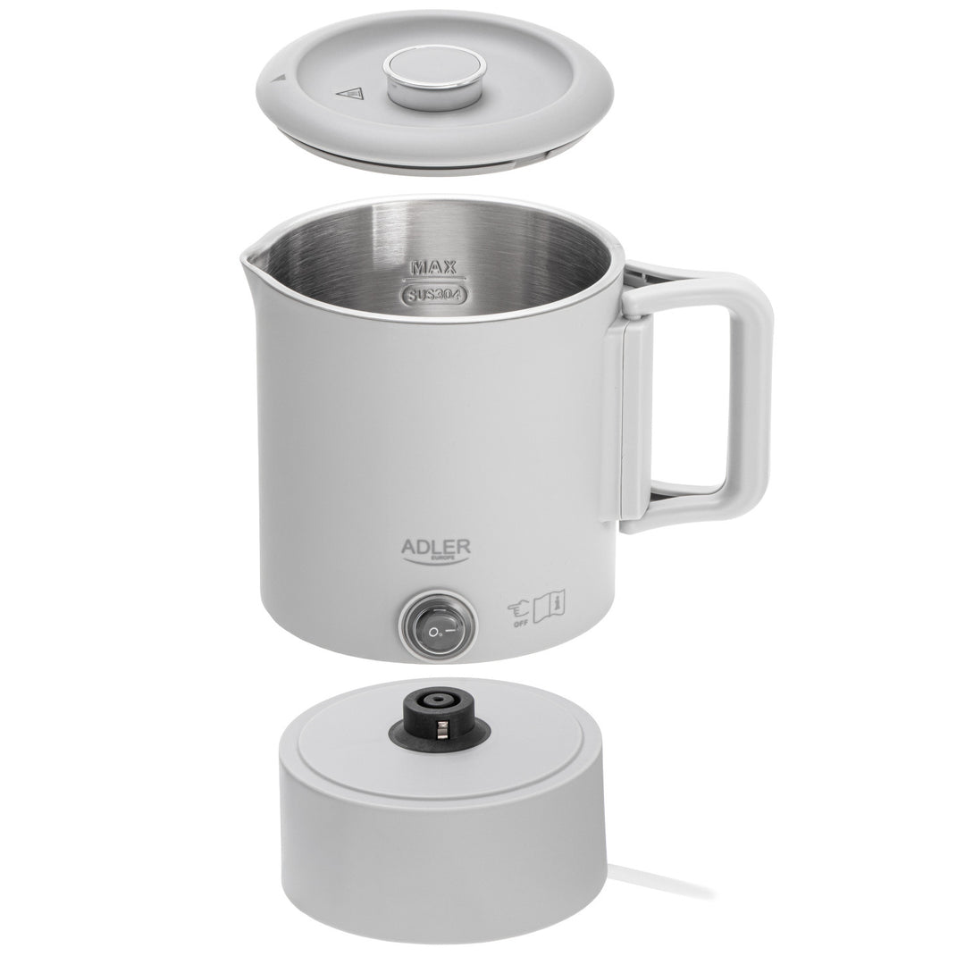 Czajnik elektryczny Adler, turystyczny, podwójne ścianki, pojemność 0,8l, moc maks. 650W, szary, AD 1388