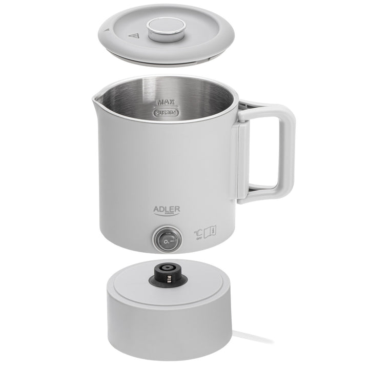 Czajnik elektryczny Adler, turystyczny, podwójne ścianki, pojemność 0,8l, moc maks. 650W, szary, AD 1388