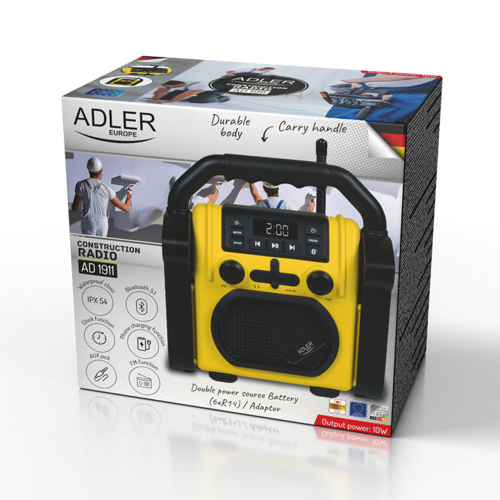 Radio budowlane Adler, Bluetooth 5.1, IPX 54, moc 10 W, AD 1911