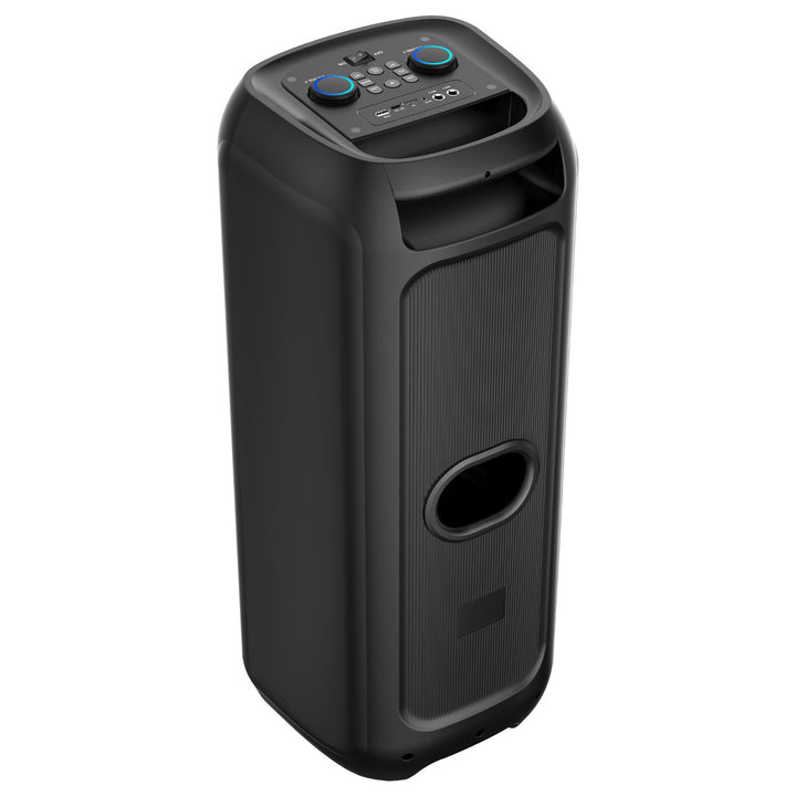 Duży głośnik Bluetooth, 120W RMS/1400W PMPO, dwa głośniki 8", equalizer, funkcja karaoke, MP3/karty microSD, USB, AUX, BT 5.3+EDR, wyświetlacz, LED, wbudowany akumulator, pilot, MT3185