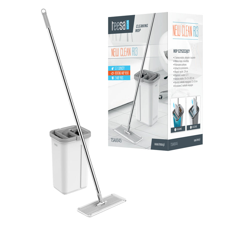 Mop płaski czyszczący Teesa, wiadro dwukomorowe, pojemność 5,7 l, New Clean R13, Teesa