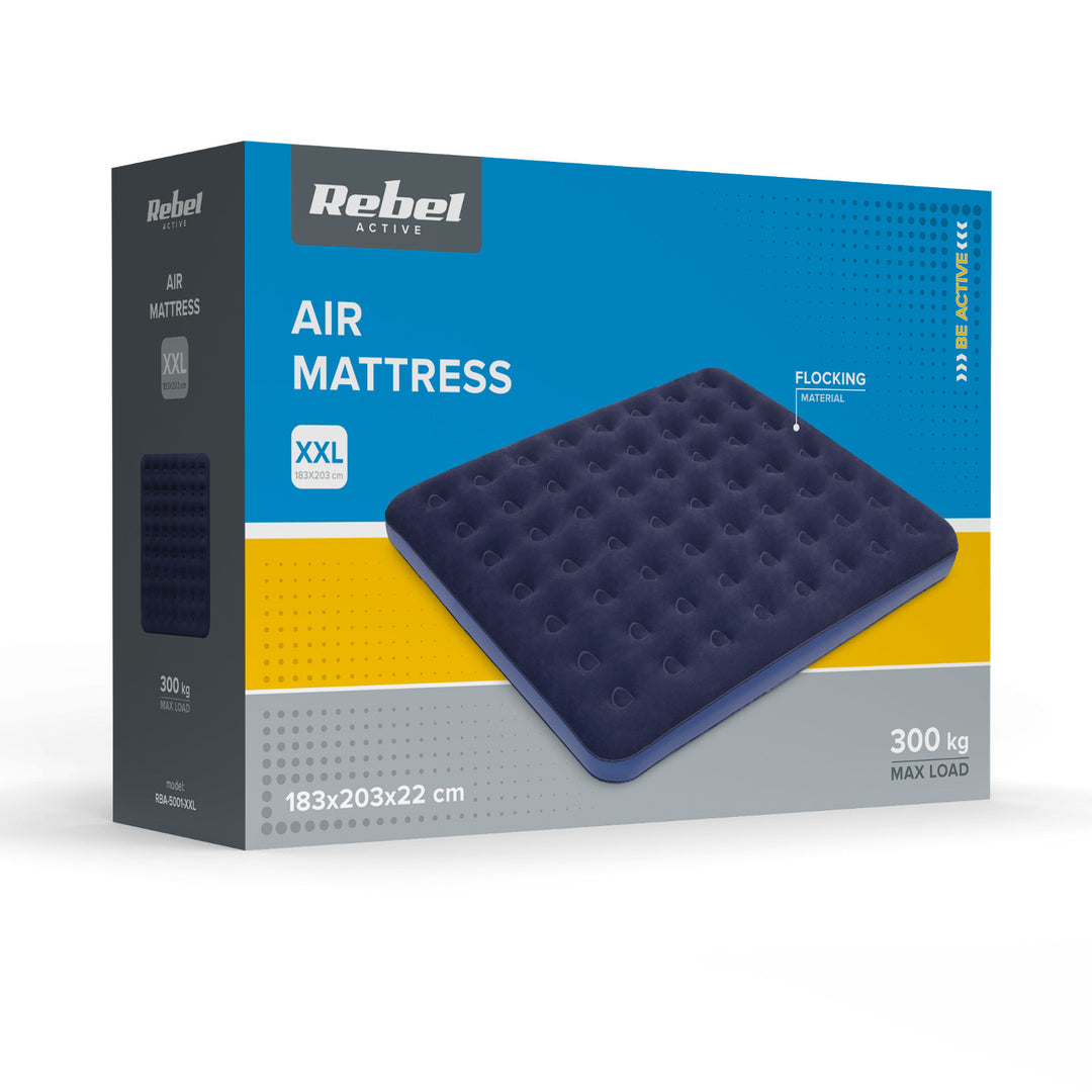 Materac dmuchany dwuosobowy REBEL ACTIVE, wymiary 203x183x22 cm, RBA-5001-XXL