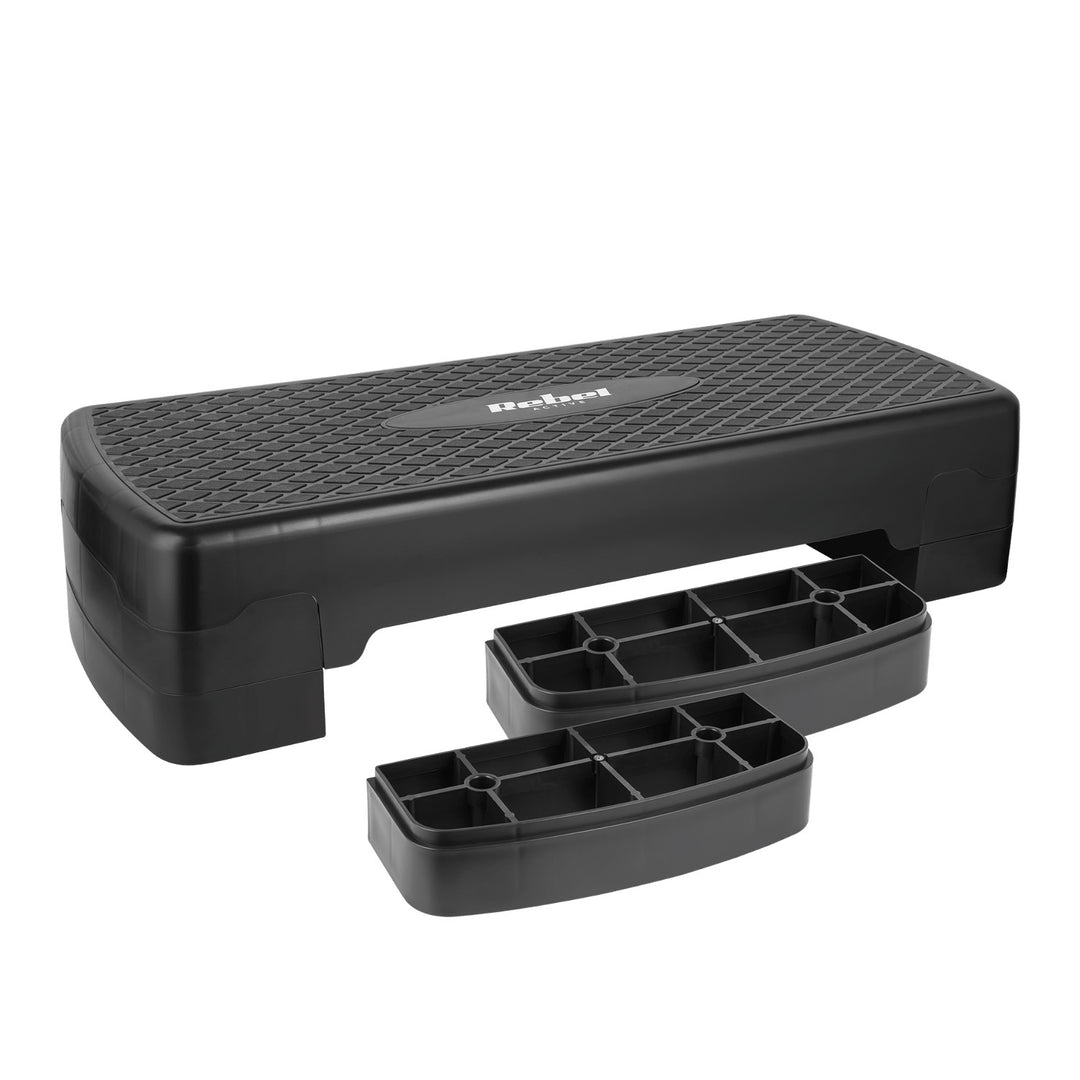 Step do aerobiku i ćwiczeń fitness Rebel Active, 3 stopnie, 68cm, czarny, RBA-3227-BK
