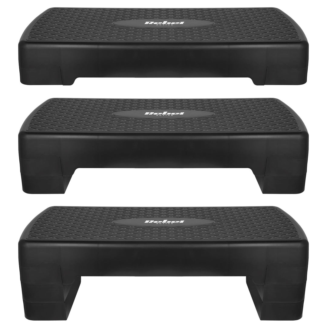 Step do aerobiku i ćwiczeń fitness Rebel Active, 3 stopnie, 68cm, czarny, RBA-3227-BK
