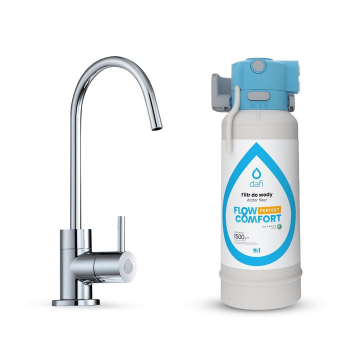 System filtrujący Dafi Flow Comfort Perfect, kran do wody filtrowanej w zestawie, wydajność filtra do 4,3L/min, kolor chrom, F.FR.FIL.POD.Z.REG.BAT.1.DR