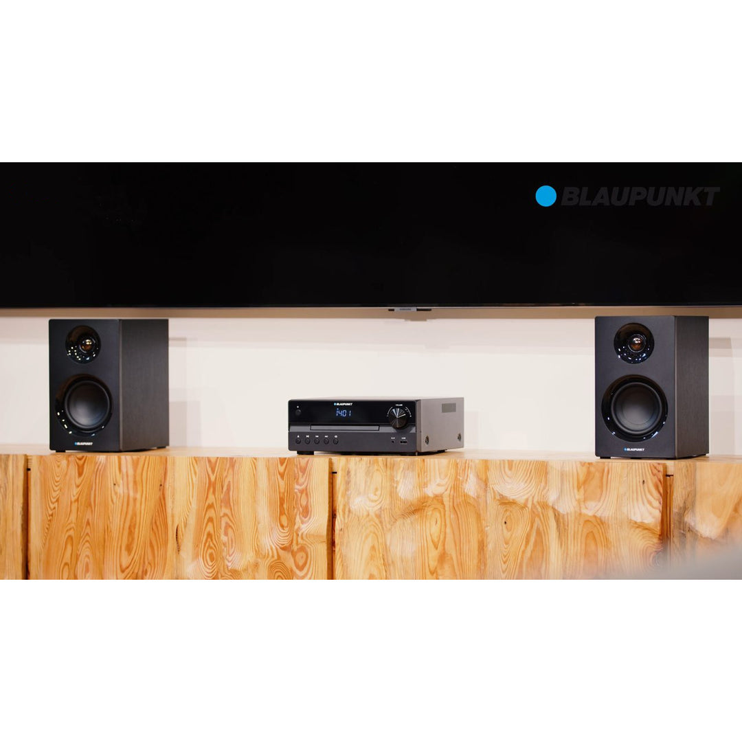 Mikrowieża Blaupunkt, Moc 240W, HDMI/CD/USB/FM/BT/PLL, parametryczny korektor dźwięku, wyświetlacz LED, funkcja zegara i budzika, kolor czarny, MS55SUB