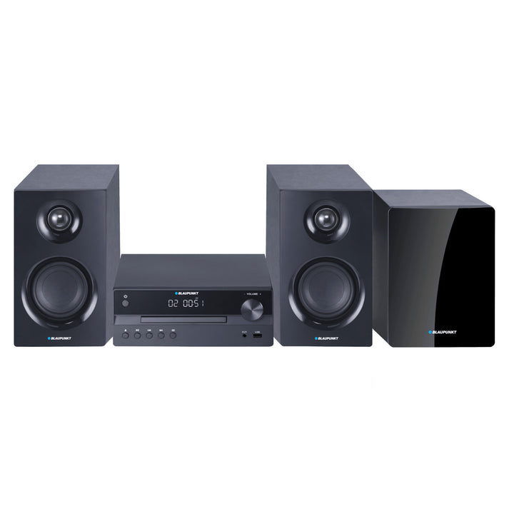 Mikrowieża Blaupunkt, Moc 240W, HDMI/CD/USB/FM/BT/PLL, parametryczny korektor dźwięku, wyświetlacz LED, funkcja zegara i budzika, kolor czarny, MS55SUB