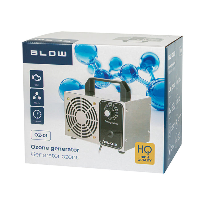 Generator ozonu Blow, wydajność 60000 mg/h, moc 120W, niski pobór mocy, długi przewód, regulowany czas pracy, 4 płytki do ozonowania, 67-300#