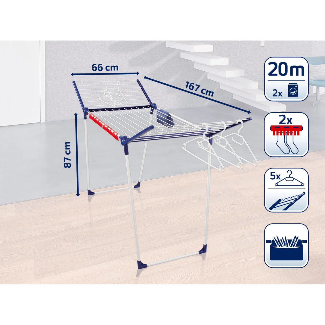 Suszarka Pegasus 200 Solid Comfort Leifheit, długość linek 20m, antypoślizgowe nóżki, odporna na warunki atmosferyczne, 2 uchwyty na bieliznę, 81516