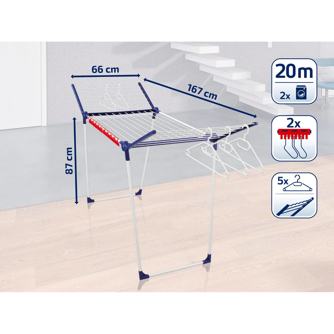 Suszarka Pegasus 200 Solid Leifheit, długość linek 20m, stabilne równoległe nóżki, odporna na warunki atmosferyczne, 2 uchwyty na bieliznę, 81520
