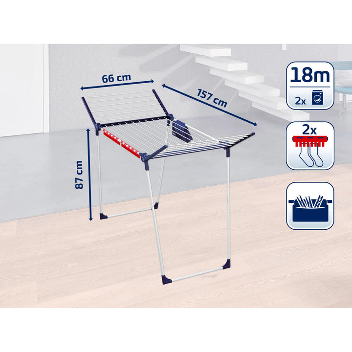 Suszarka Pegasus 180 Solid Plus Leifheit, długość linek 18m, stabilne równoległe nóżki, odporna na warunki atmosferyczne, 2 uchwyty na bieliznę, 81510