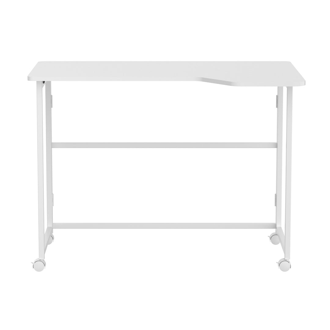 Składane biurko stolik Maclean, białe, mobilne, 100x65cm, max. 50kg, kątowe, kształt L, MC-1250 L/W