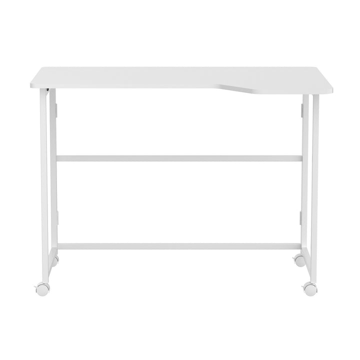 Składane biurko stolik Maclean, białe, mobilne, 100x65cm, max. 50kg, kątowe, kształt L, MC-1250 L/W