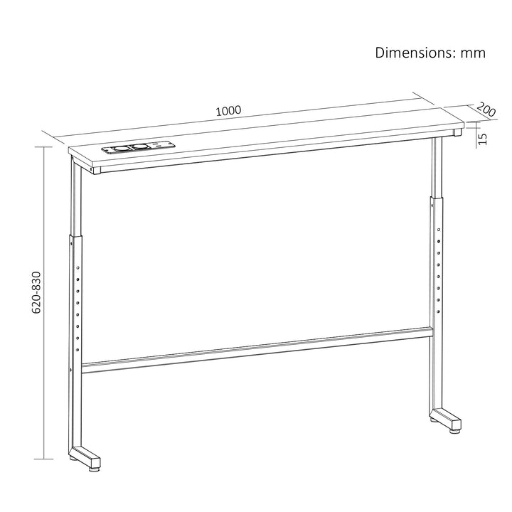 Konsola / stolik z listwą ładującą Maclean, biała z jasnym blatem, reg. wysokości 62-83cm, max 25kg,przewód 2,5m, MC-140 W