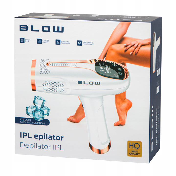 Depilator świetlny IPL Blow, funkcja Ice Cool, 9 poziomów mocy, wbudowany filtr UV, tryb automatycznego błysku, długotrwała skuteczność, 44-480#