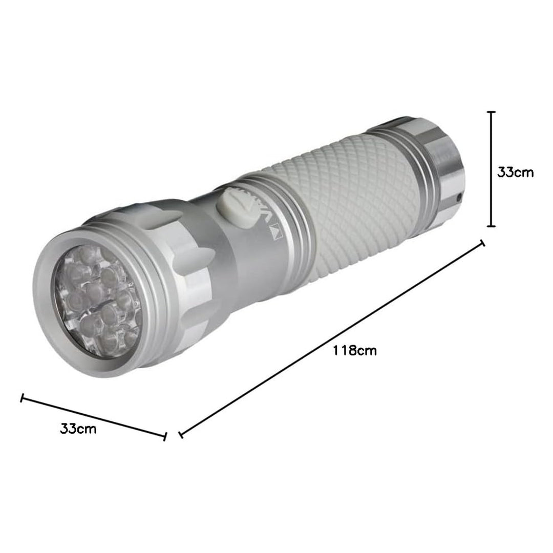 Latarka ręczna UV LED 15638 aluminiowa, długość fali UV 395-400 nm, technologia Multi LED + baterie w zestawie Varta