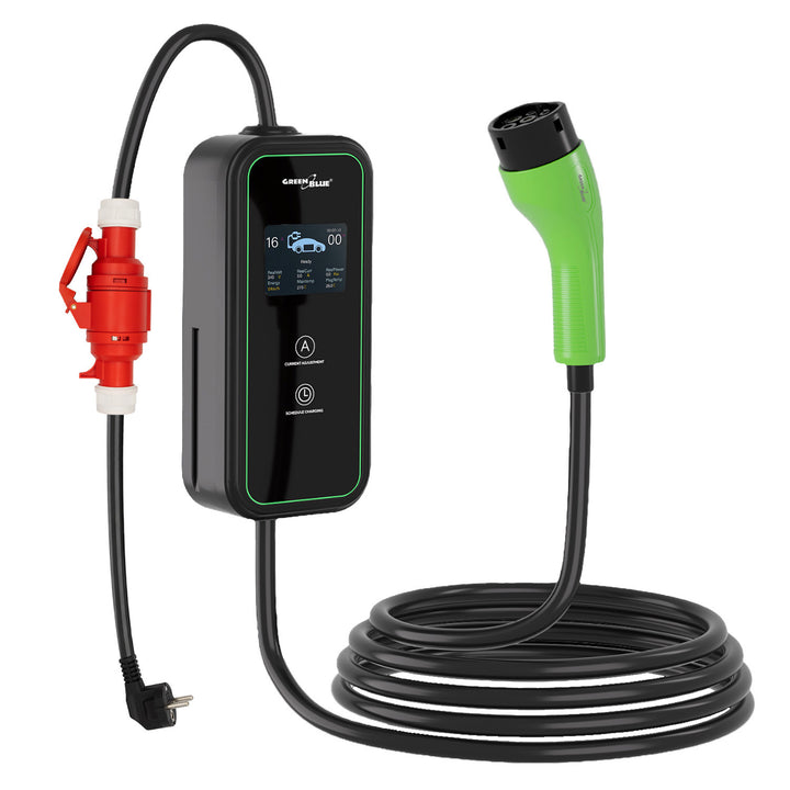 Ładowarka do EV / PHEV GreenBlue, przenośna, typ 2, dł. przew. 6,8m, IP65, 11kW, 220-380V AC 50/60Hz, 16A, 3 fazy, GB1100