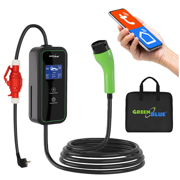Ładowarka do EV / PHEV GreenBlue, przenośna, typ 2, dł. przew. 6,8m, IP65, 11kW, 220-380V AC 50/60Hz, 16A, 3 fazy, GB1100