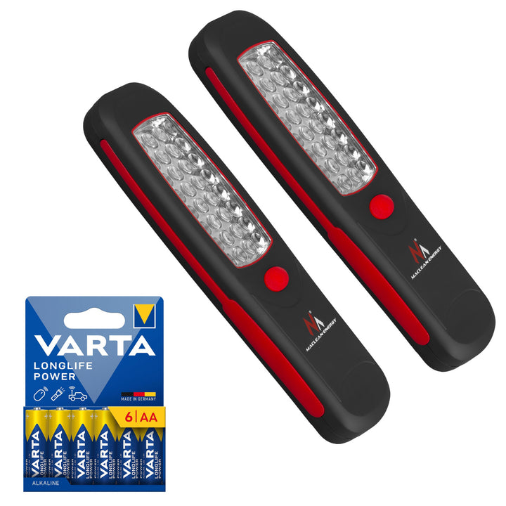 2x lampa warsztatowa 24 LED Maclean, magnes, hak, MCE03 + 6x bateria R-06 R06 AA LR06 1,5V VARTA Longlife Power