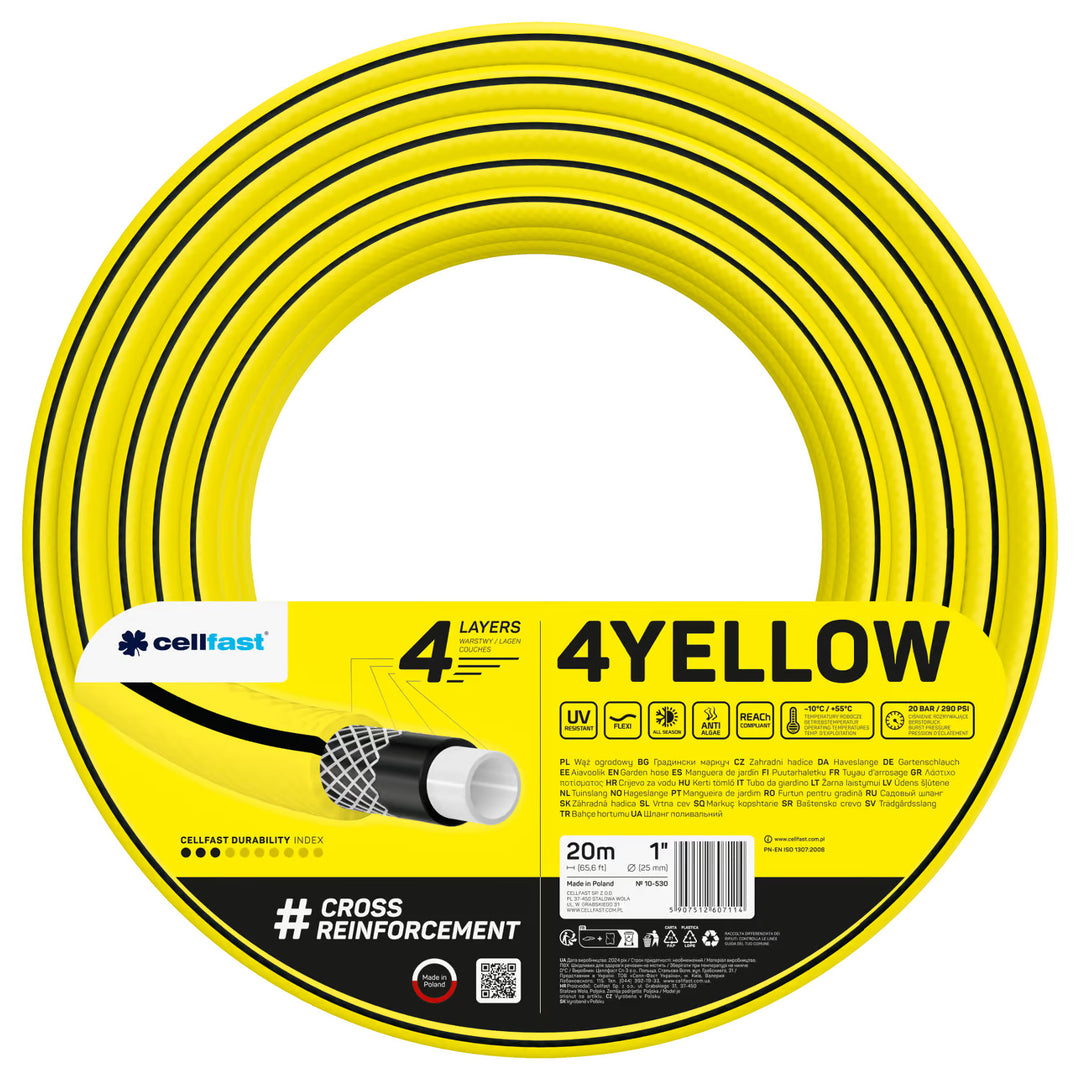Wąż ogrodowy Cellfast, 4 warstwowy, odporny na promienie UV, średnica 1", długość 20m, 4YELLOW