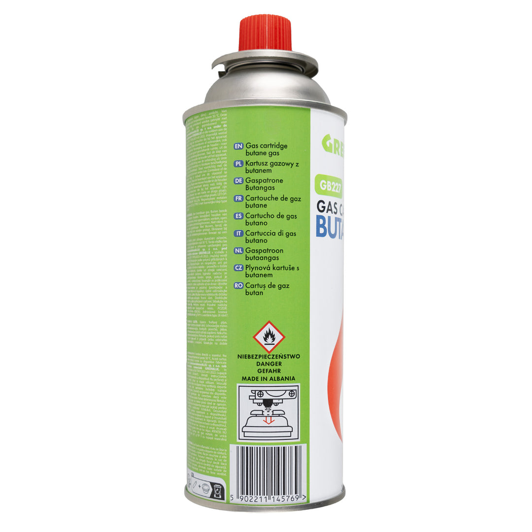 12x kartusz gazowy 227g GreenBlue. certyfikat: Pi 0875, zgodny z normą EN417, butan, zakres działania -10°C do+ 40°C, GB227