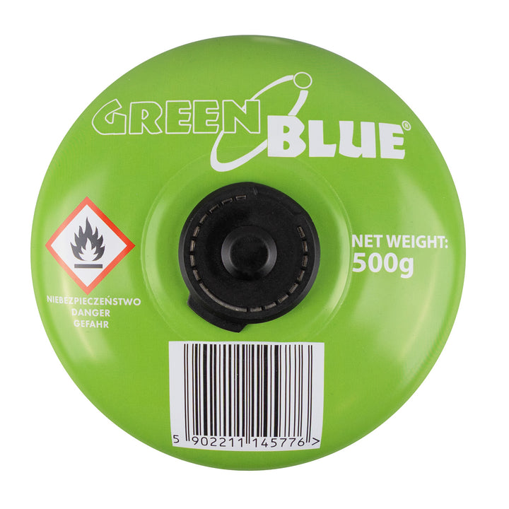 6x kartusz gazowy 500g GreenBlue. certyfikat: Pi 0437, zgodny z EN417, butan-propan, zakres -10°C do+ 40°C, zawór gwintowany 7/16'' GB499