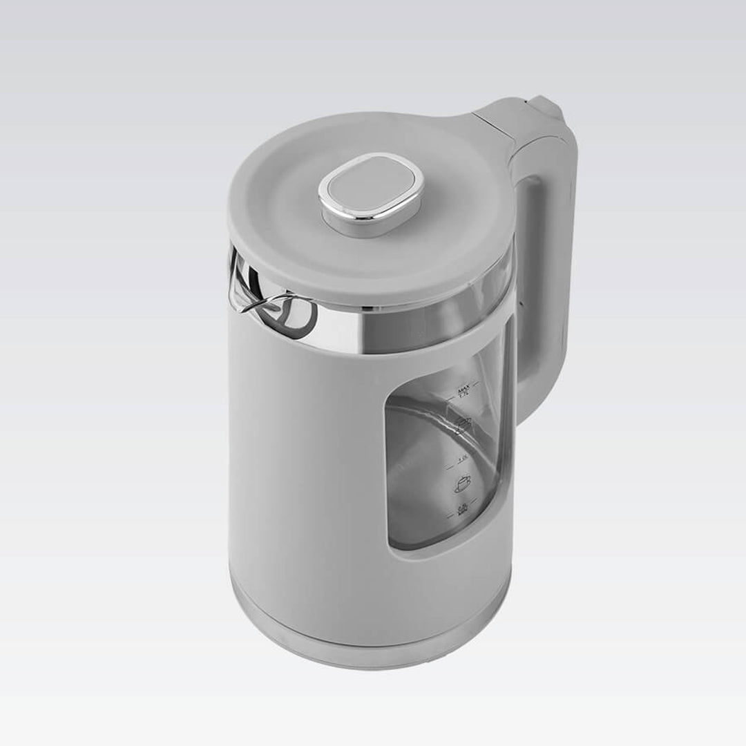 Czajnik elektryczny szklany Maestro, pojemność 1,7L, moc 2200W, wskaźnik poziomu wody, podświetlenie LED, obrotowa podstawa, kolor szary, MR-065-GREY