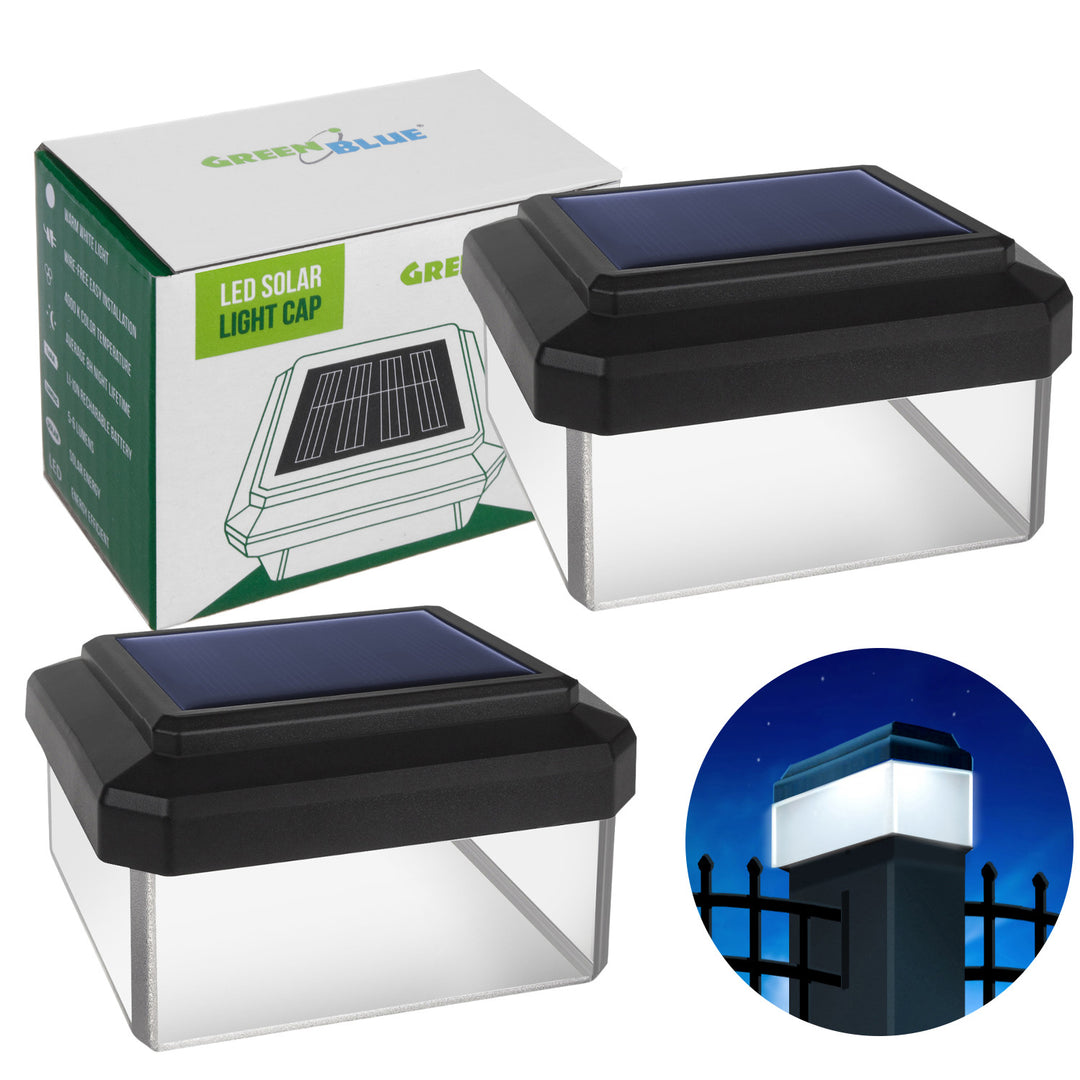 Lampa solarna LED na słupek GreenBlue, 60x40mm, daszek kopertowy, GB125, 2 sztuki