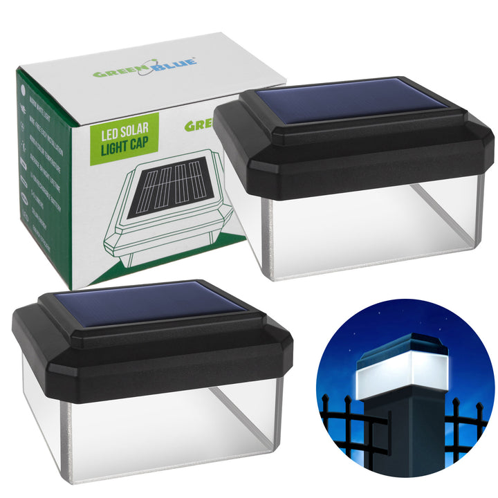 Lampa solarna LED na słupek GreenBlue, 60x40mm, daszek kopertowy, GB125, 2 sztuki