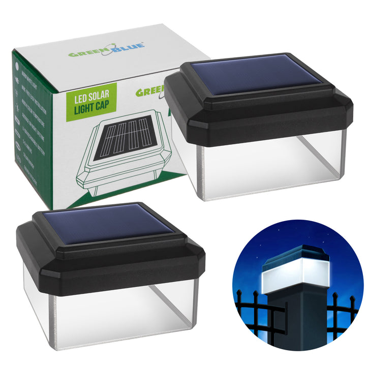Lampa solarna LED na słupek GreenBlue, 60x60mm, daszek kopertowy, GB126, 2 sztuki