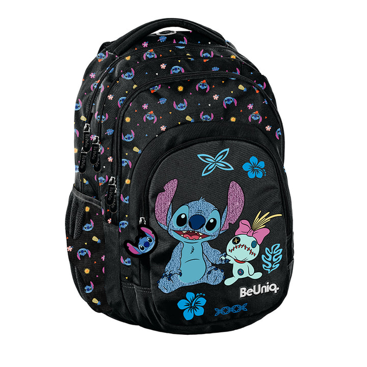 Zestaw szkolny Stitch Paso, plecak z trzema komorami, przegrodą na laptopa i wzmocnionym spodem, piórnik przybornik z gumkami do przyborów, worek na buty z możliwością założenia na plecy, DS26MM