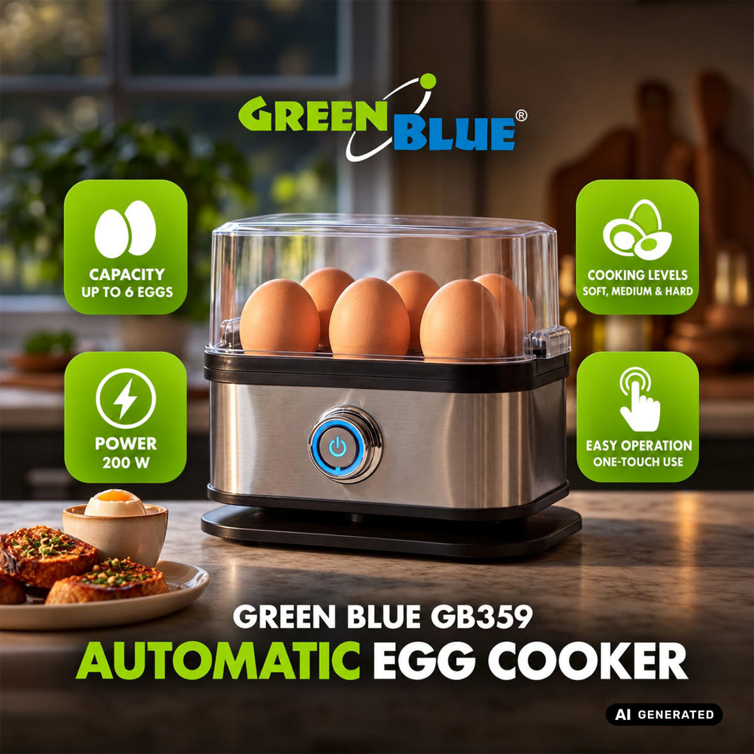 Automatyczny jajowar GreenBlue, moc 200W, do 6 jaj, miarka, 220-240V~, 50/60 Hz, GB359