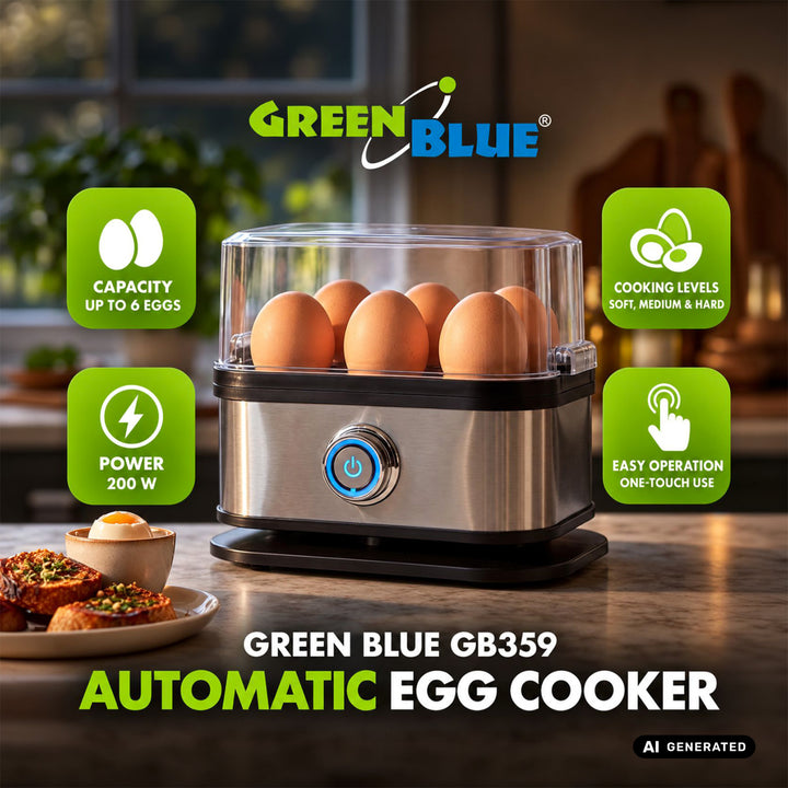Automatyczny jajowar GreenBlue, moc 200W, do 6 jaj, miarka, 220-240V~, 50/60 Hz, GB359