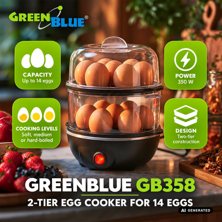 Jajowar 2- poziomowy na 14 jaj GreenBlue, moc 350W, do 14 jaj, 220-240V~, 50/60 Hz, GB358