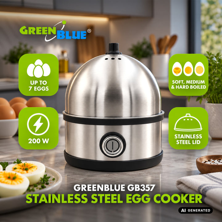 Jajowar ze stali nierdzewnej GreenBlue, moc 200W, do 7 jaj, miarka, 220-240V~, 50/60 Hz, GB357