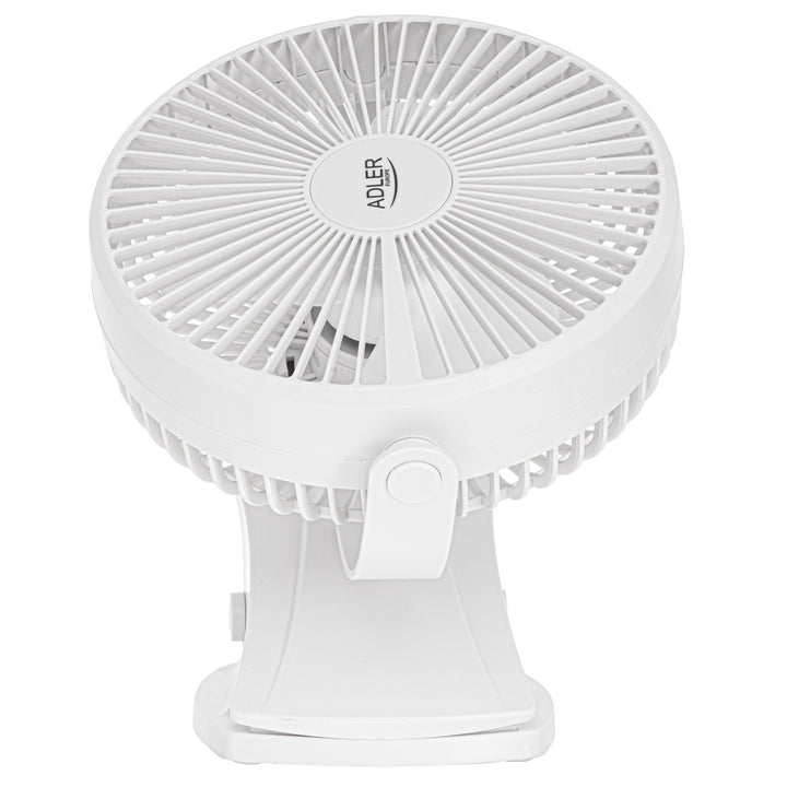Wentylator biurkowy z klipsem, akumulatorowy, 15,5 cm, 360° obrót, USB-C, Adler