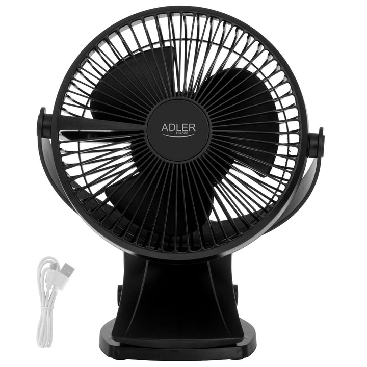 Wentylator biurkowy z klipsem, akumulatorowy, 15,5 cm, 360° obrót, USB-C, Adler