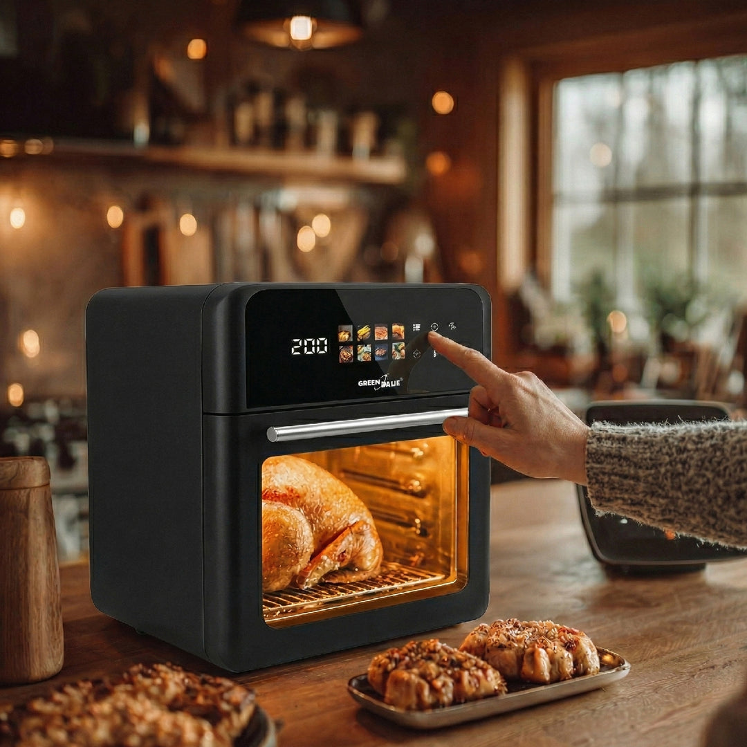 Frytkownica beztłuszczowa AIR FRYER GreenBlue, mocna 1800W, pojemność 10l, 8 programów, akcesoria, timer, GB950 + termometr/sonda do żywności, GreenBlue GB178