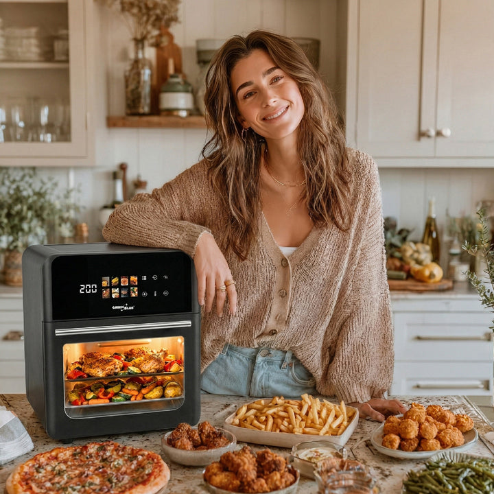 Frytkownica beztłuszczowa AIR FRYER GreenBlue, mocna 1800W, pojemność 10l, 8 programów, akcesoria, timer, GB950 + termometr/sonda do żywności, GreenBlue GB178