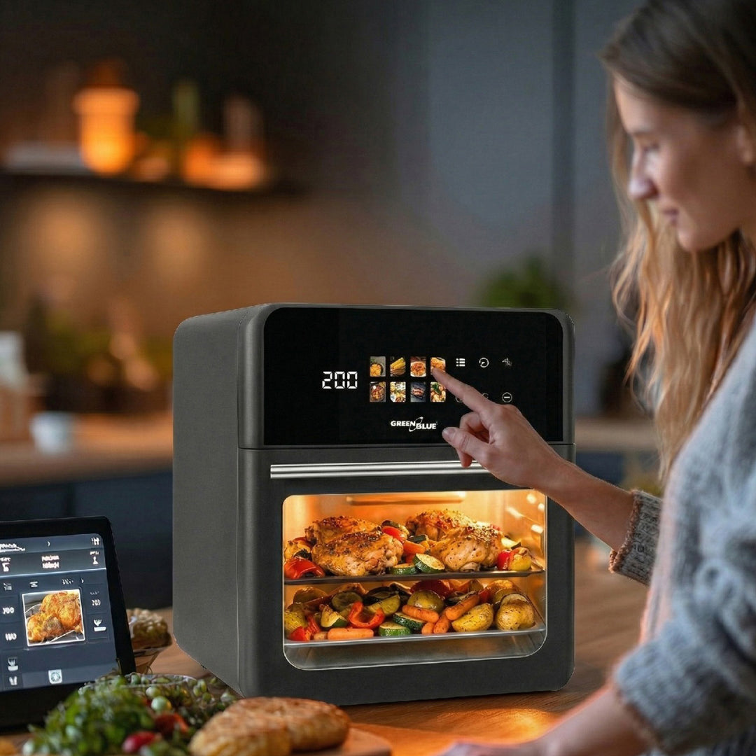 Frytkownica beztłuszczowa AIR FRYER GreenBlue, mocna 1800W, pojemność 10l, 8 programów, akcesoria, timer, GB950 + termometr/sonda do żywności, GreenBlue GB178