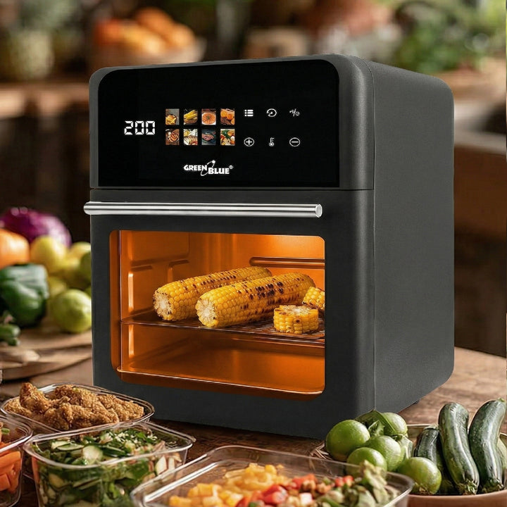 Frytkownica beztłuszczowa AIR FRYER GreenBlue, mocna 1800W, pojemność 10l, 8 programów, akcesoria, timer, GB950 + papierowe wkłady 16cm 100 sztuk
