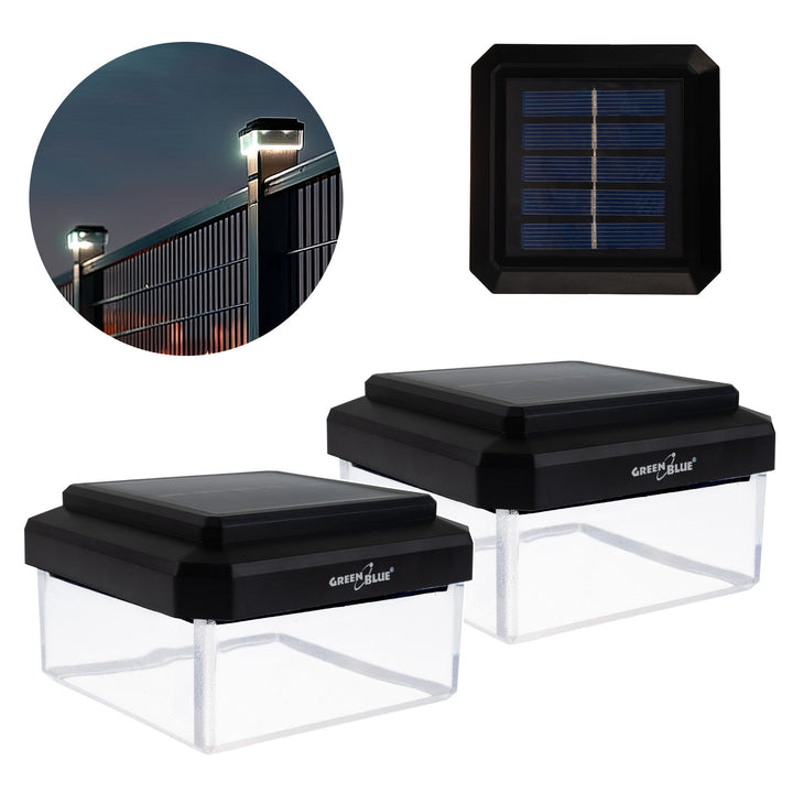 Lampa solarna LED na słupek GreenBlue, 80x80mm, daszek kopertowy, 3200K, GB127 WW, 2 sztuki