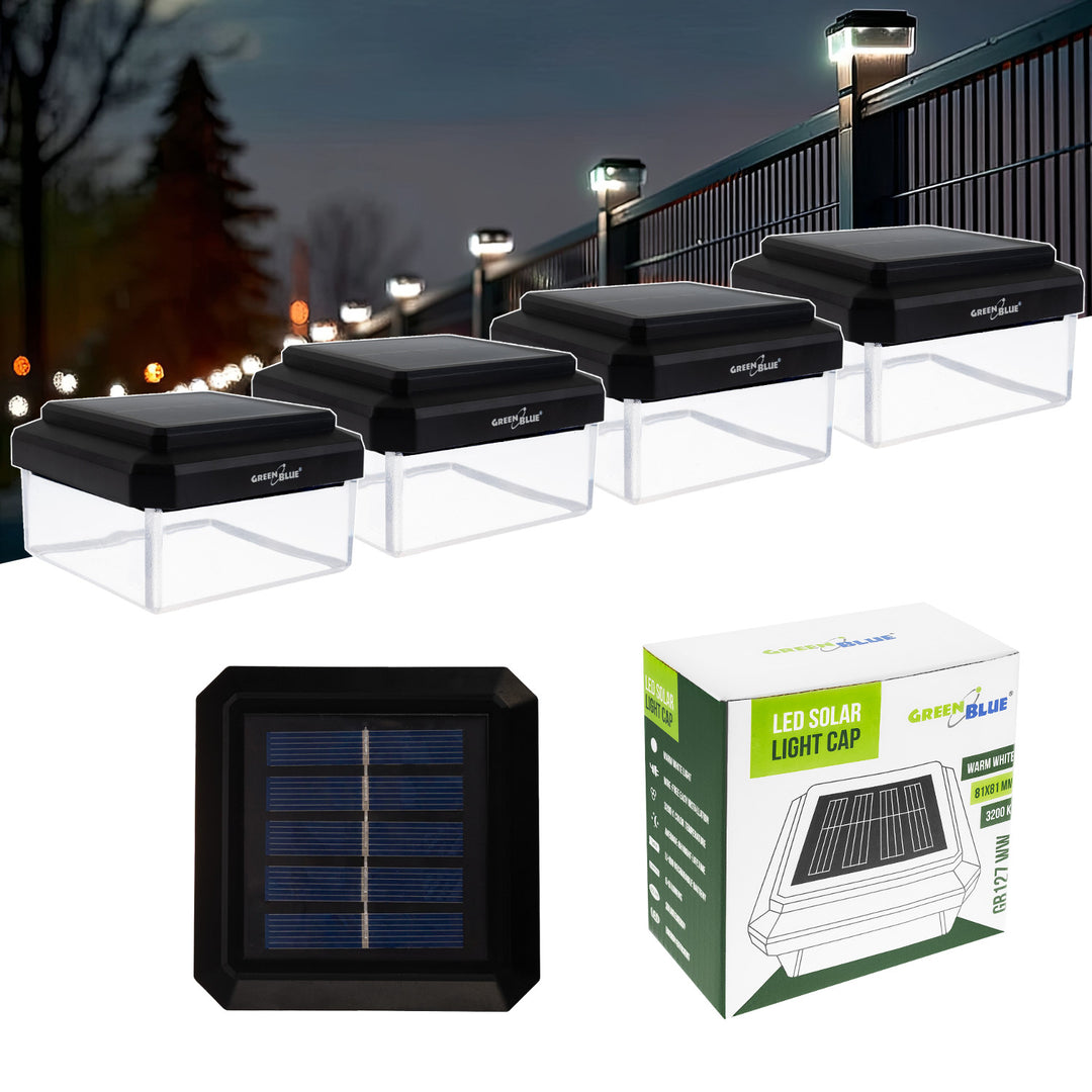 Lampa solarna LED na słupek GreenBlue, 80x80mm, daszek kopertowy, 3200K, GB127 WW, 4 sztuki