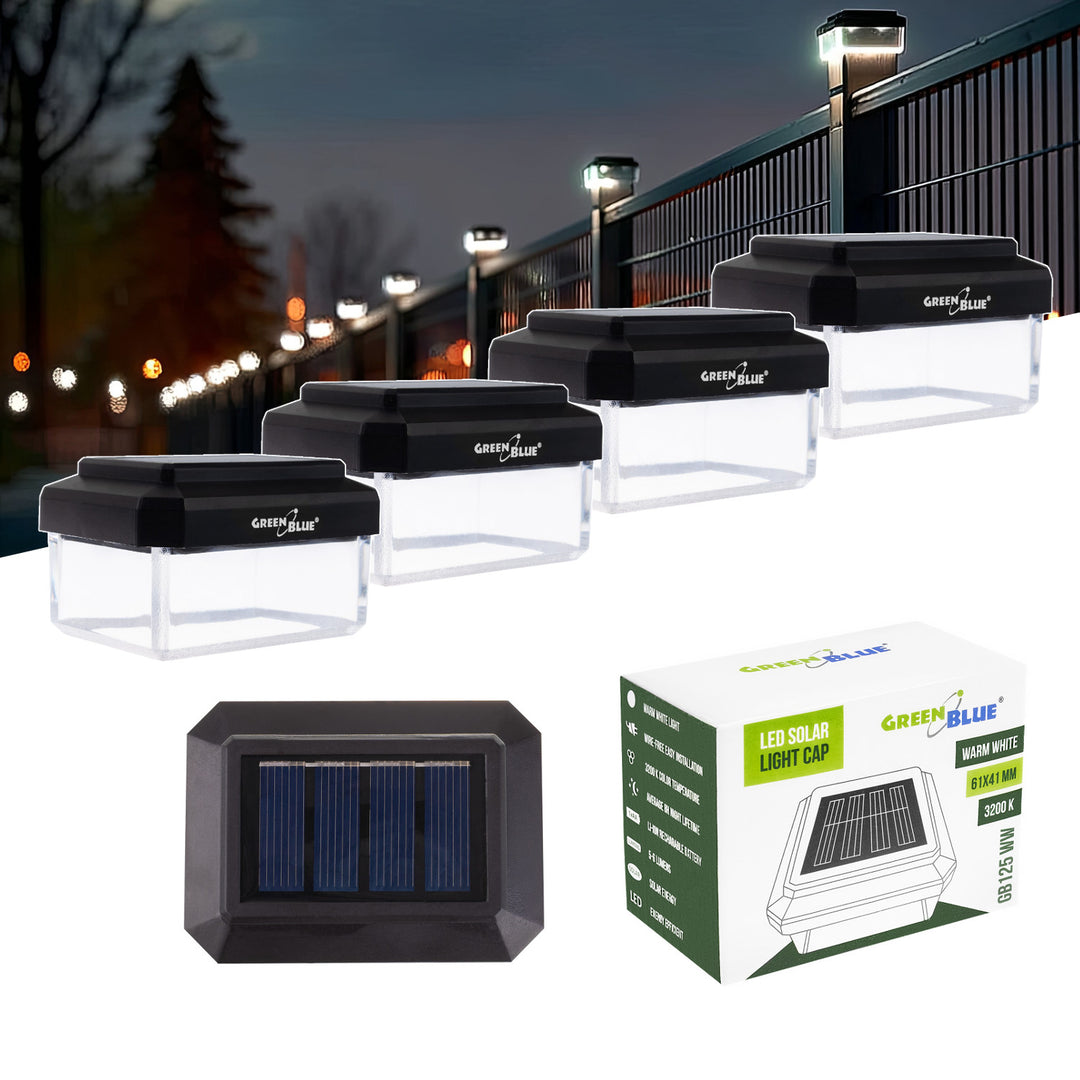 Lampa solarna LED na słupek GreenBlue, 60x40mm, daszek kopertowy, 3200K, GB125 WW, 4 sztuki